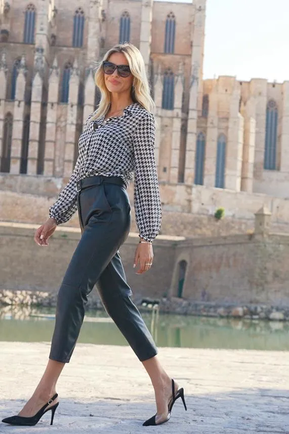 Sosandar Black Leather Belted Cropped Trousers Black Women Trousers and Leggings