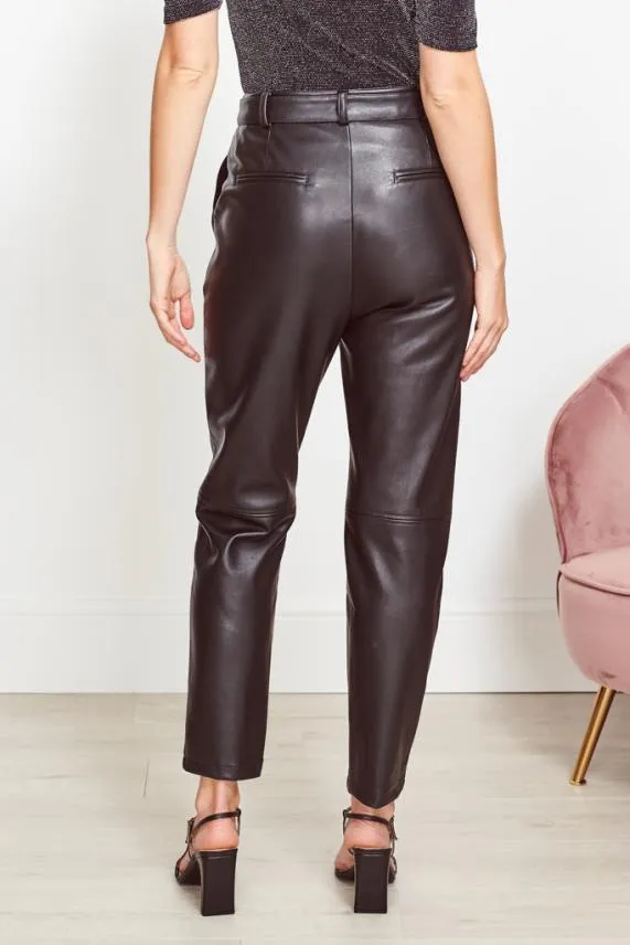 Sosandar Black Leather Look D Ring Belted Trousers Black Women Trousers and Leggings