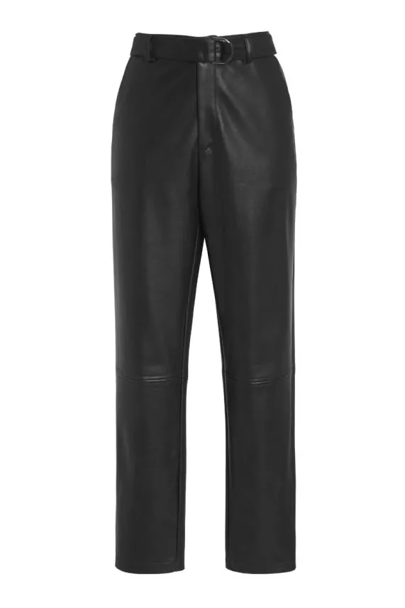Sosandar Black Leather Look D Ring Belted Trousers Black Women Trousers and Leggings