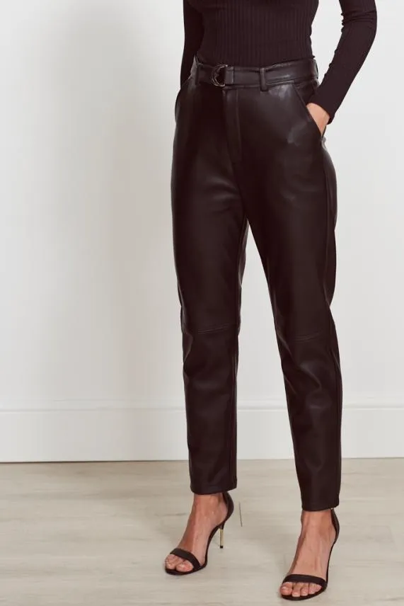 Sosandar Black Leather Look D Ring Belted Trousers Black Women Trousers and Leggings