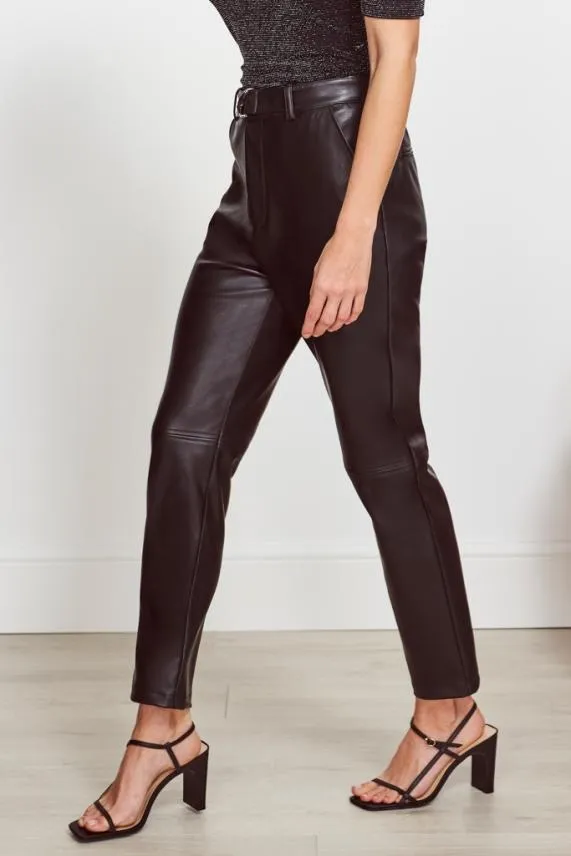 Sosandar Black Leather Look D Ring Belted Trousers Black Women Trousers and Leggings