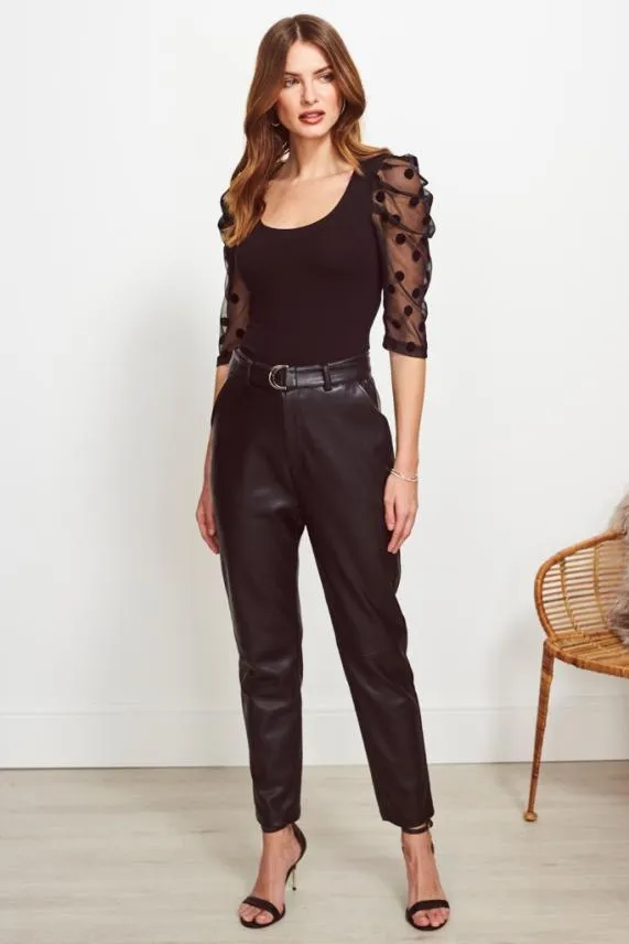 Sosandar Black Leather Look D Ring Belted Trousers Black Women Trousers and Leggings