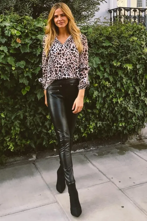 Sosandar Black Leather Look Front Panel Leggings Black Women Trousers and Leggings