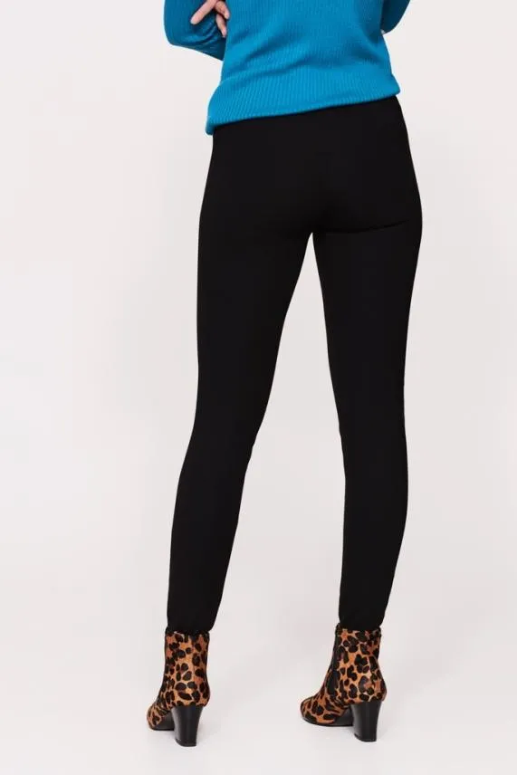 Sosandar Black Leather Look Front Panel Leggings Black Women Trousers and Leggings