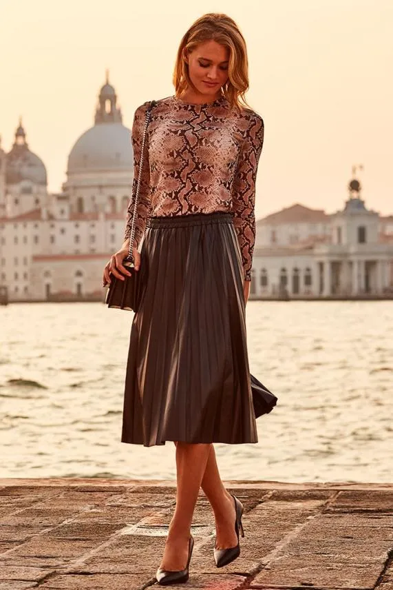 Sosandar Black Leather Look Pleated Midi Skirt Black Women Skirts