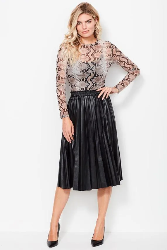 Sosandar Black Leather Look Pleated Midi Skirt Black Women Skirts