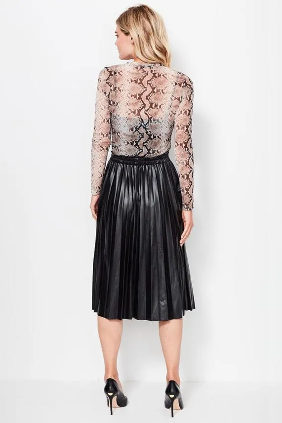 Sosandar Black Leather Look Pleated Midi Skirt Black Women Skirts