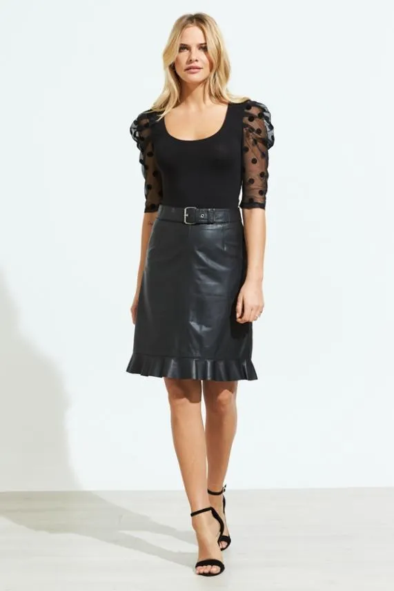 Sosandar Black Leather Ruffle Hem Skirt Black Women Skirts
