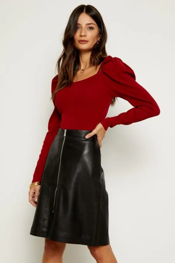 Sosandar Black Leather Zip Front A Line Skirt Black Women Skirts