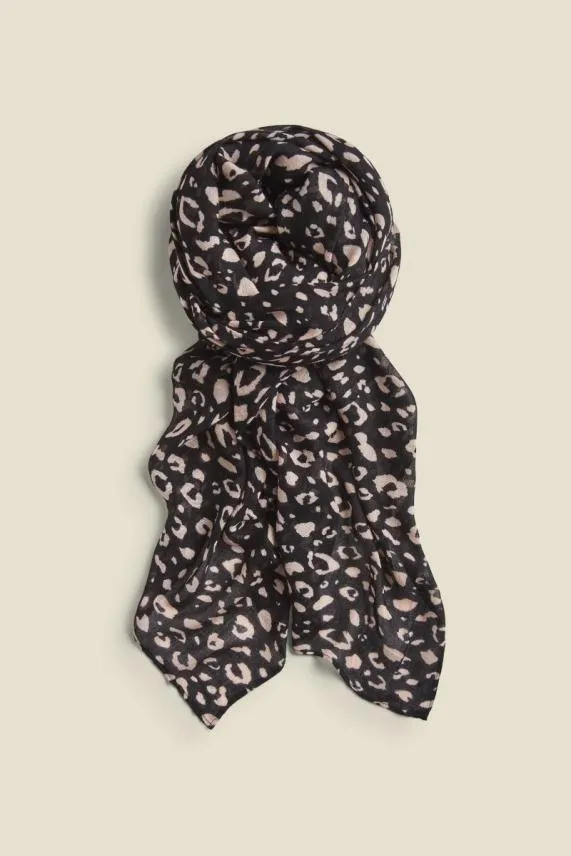 Sosandar Black Leopard Print Scarf Black Women Hats Scarves and Gloves