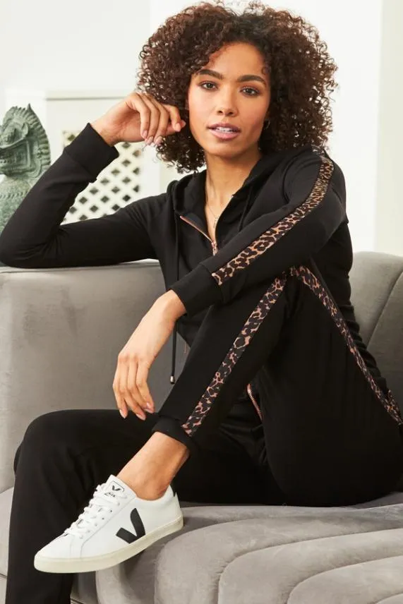 Sosandar Black Leopard Print Stripe Joggers Black Women Loungewear