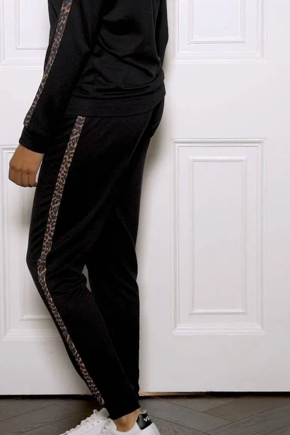 Sosandar Black Leopard Print Stripe Joggers Black Women Loungewear