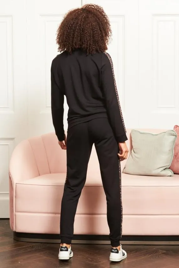 Sosandar Black Leopard Print Stripe Jumper Black Women Loungewear