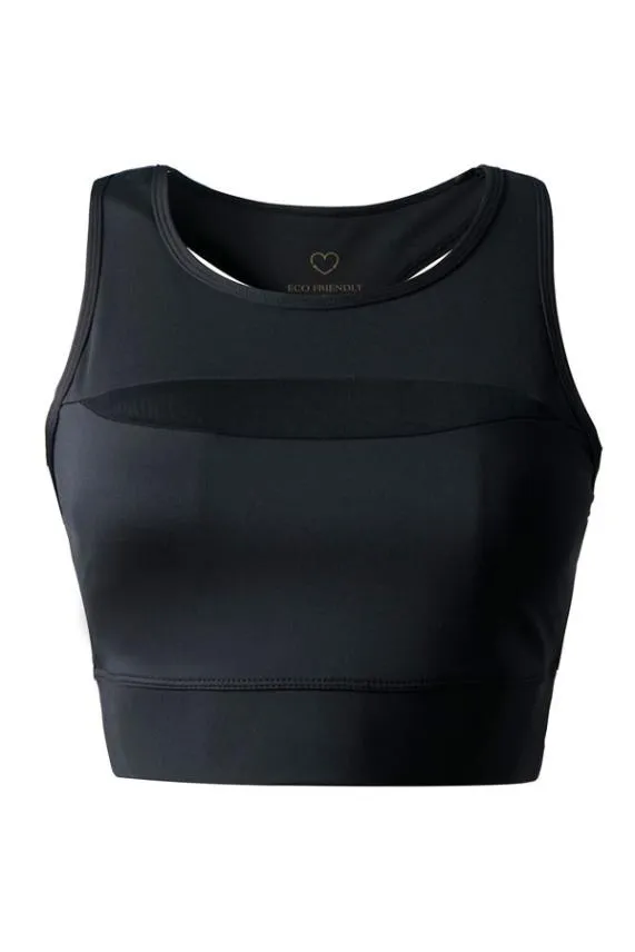 Sosandar Black Mesh Panel Sleek Racerback Sports Bra Black Women Activewear