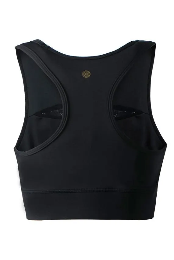 Sosandar Black Mesh Panel Sleek Racerback Sports Bra Black Women Activewear
