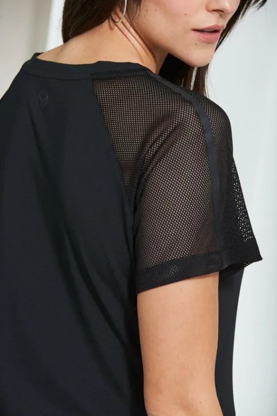 Sosandar Black Mesh Sleeve Breathe Activewear T Shirt Black Women Activewear