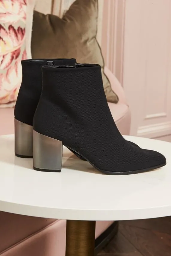 Sosandar Black Metallic Heel Sock Boot Black Women Boots