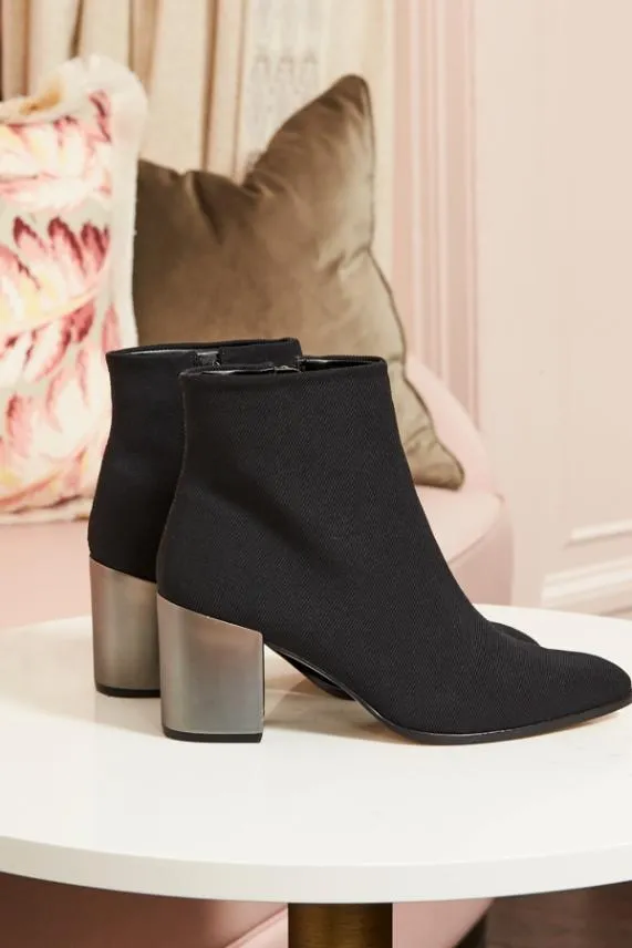 Sosandar Black Metallic Heel Sock Boot Black Women Boots