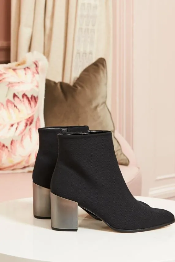 Sosandar Black Metallic Heel Sock Boot Black Women Boots