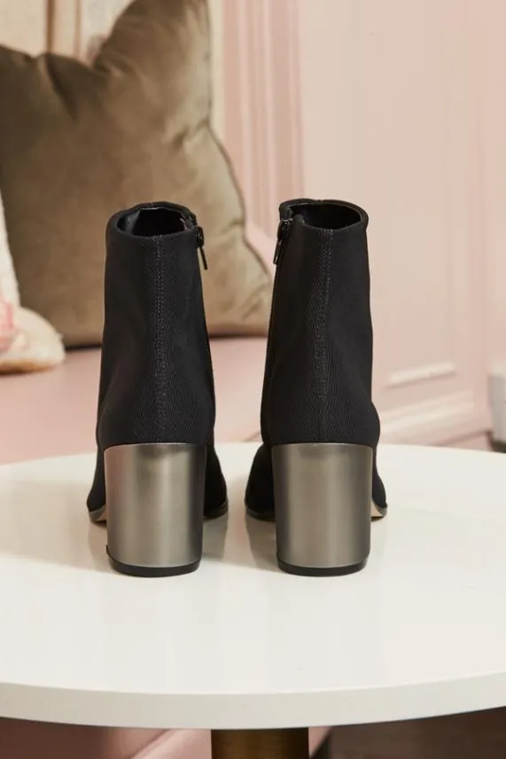 Sosandar Black Metallic Heel Sock Boot Black Women Boots