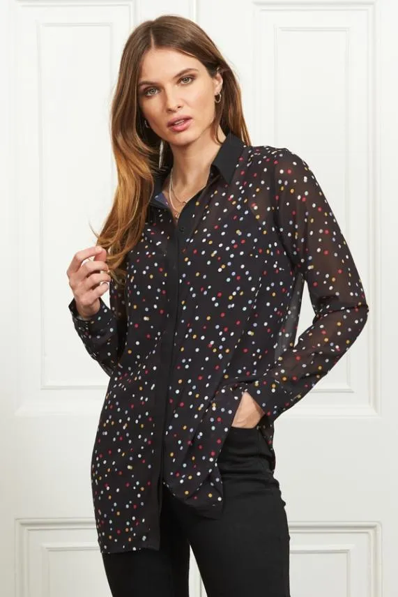 Sosandar Black Multi Coloured Spot Print Shirt Black Women Tops