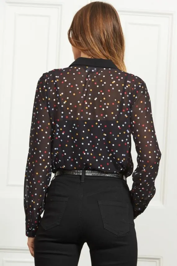 Sosandar Black Multi Coloured Spot Print Shirt Black Women Tops
