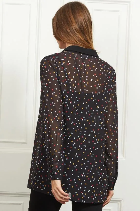 Sosandar Black Multi Coloured Spot Print Shirt Black Women Tops