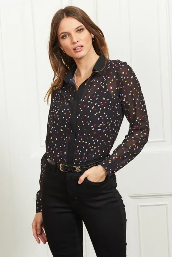 Sosandar Black Multi Coloured Spot Print Shirt Black Women Tops