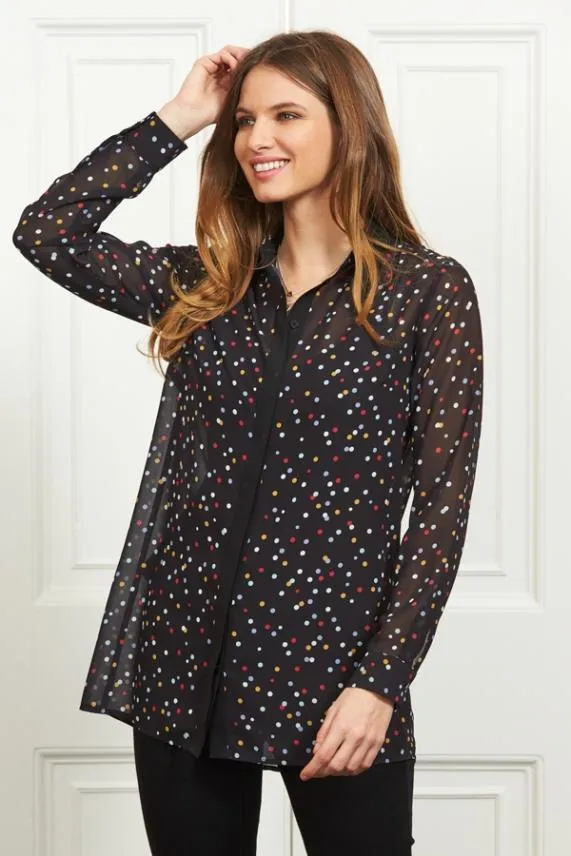 Sosandar Black Multi Coloured Spot Print Shirt Black Women Tops