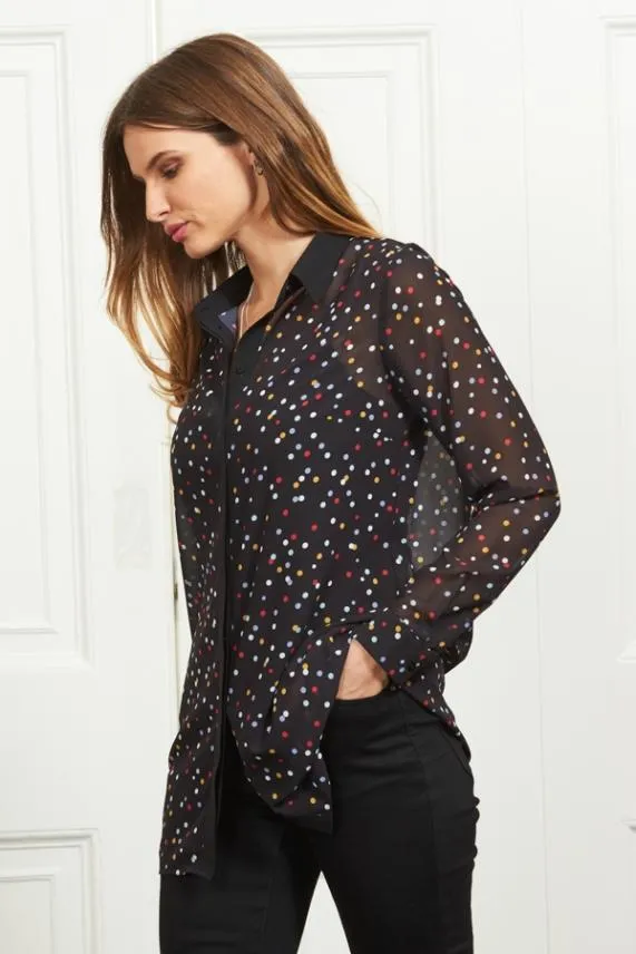 Sosandar Black Multi Coloured Spot Print Shirt Black Women Tops