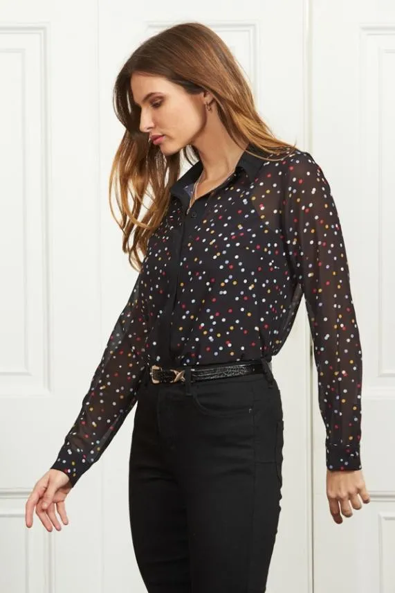 Sosandar Black Multi Coloured Spot Print Shirt Black Women Tops