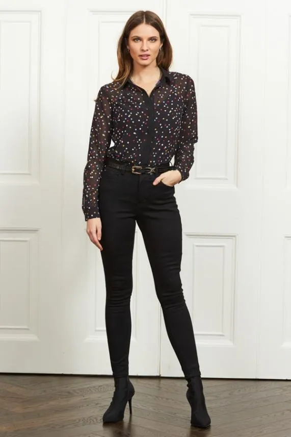 Sosandar Black Multi Coloured Spot Print Shirt Black Women Tops