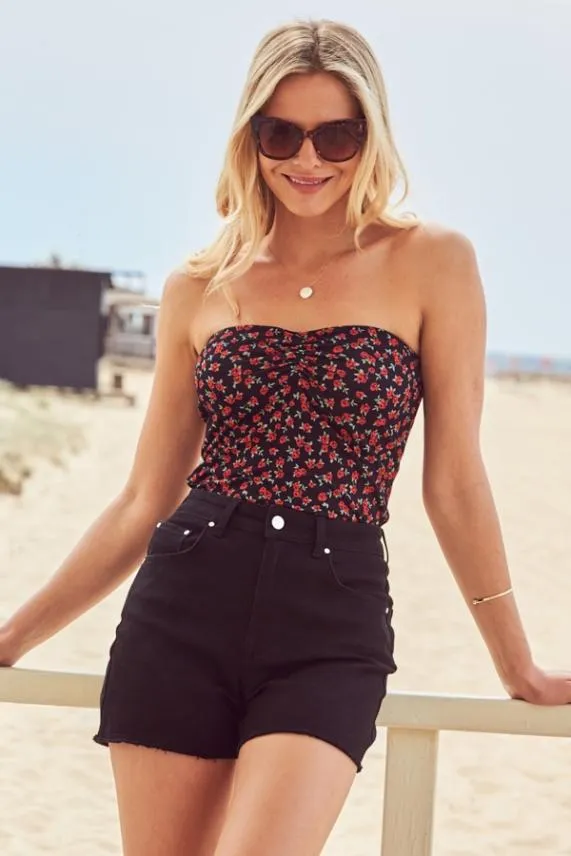 Sosandar Black Raw Edge Denim Shorts Black Women Shorts