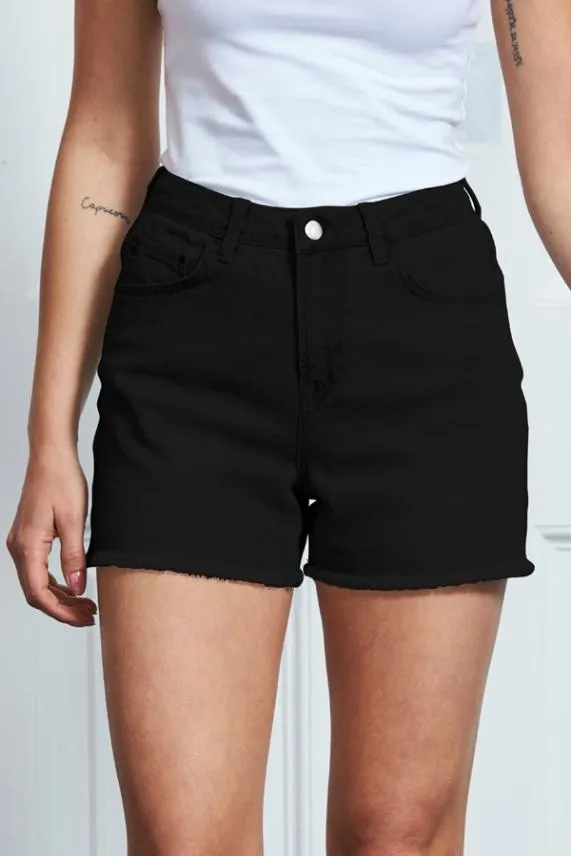 Sosandar Black Raw Edge Denim Shorts Black Women Shorts