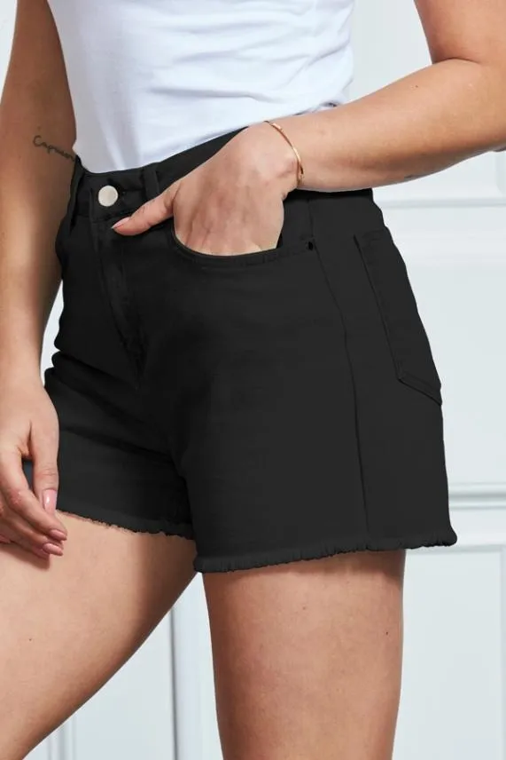 Sosandar Black Raw Edge Denim Shorts Black Women Shorts