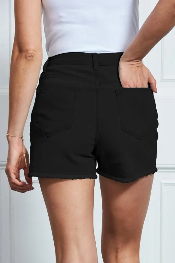 Sosandar Black Raw Edge Denim Shorts Black Women Shorts