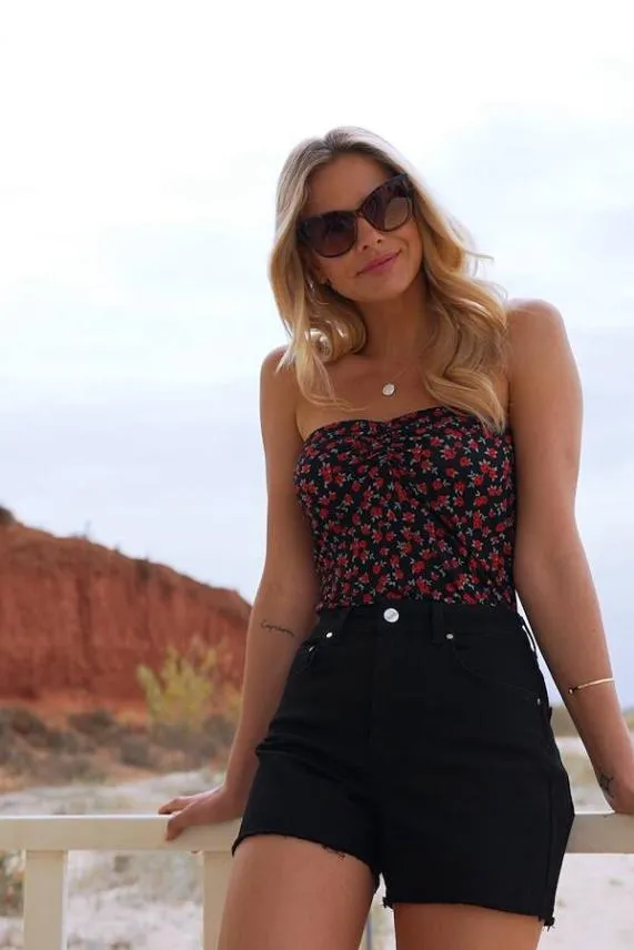 Sosandar Black Raw Edge Denim Shorts Black Women Shorts