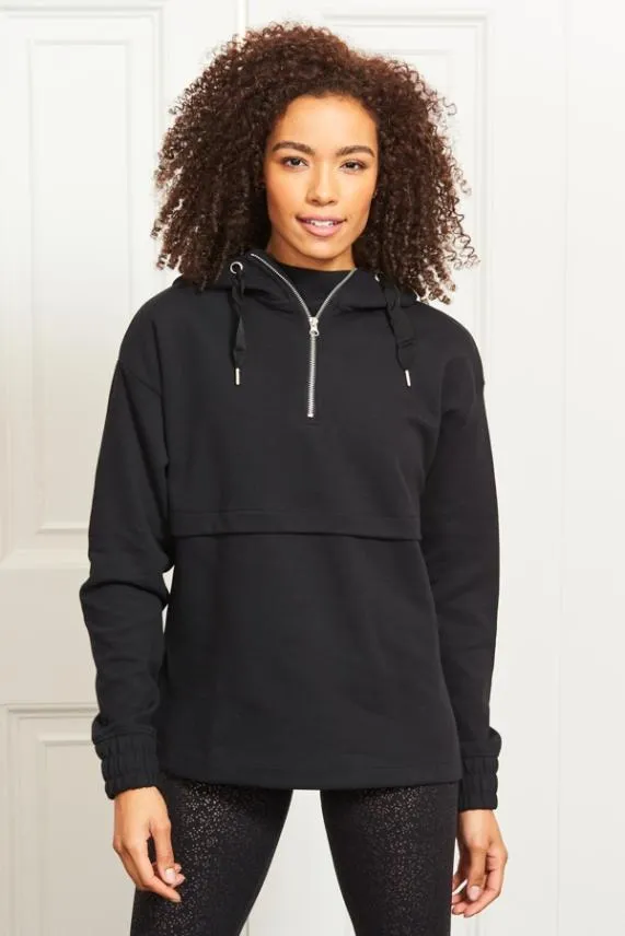 Sosandar Black Relax Zip Front Hooded Top Black Women Activewear