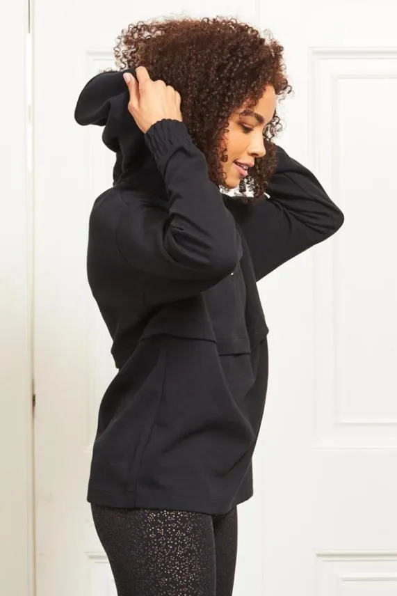 Sosandar Black Relax Zip Front Hooded Top Black Women Activewear