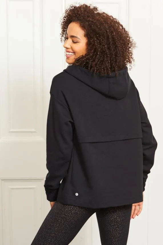 Sosandar Black Relax Zip Front Hooded Top Black Women Activewear