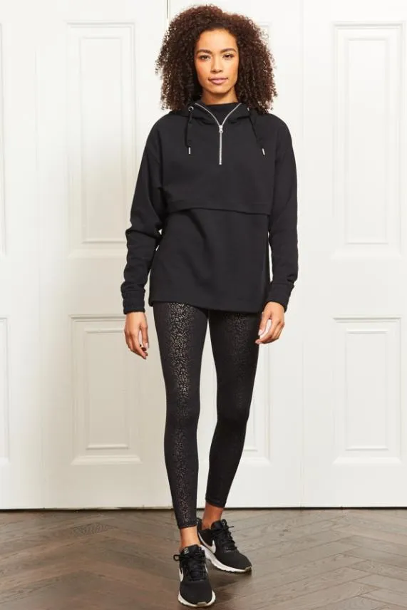 Sosandar Black Relax Zip Front Hooded Top Black Women Activewear