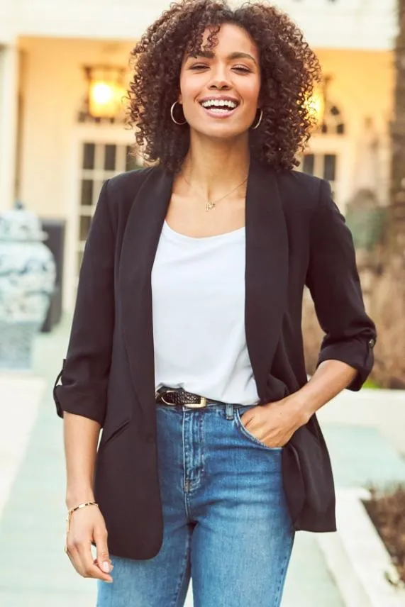 Sosandar Black Relaxed Fit Blazer Black Women Jackets and Coats