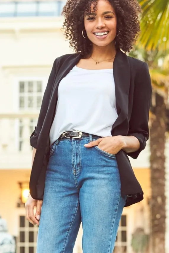 Sosandar Black Relaxed Fit Blazer Black Women Jackets and Coats