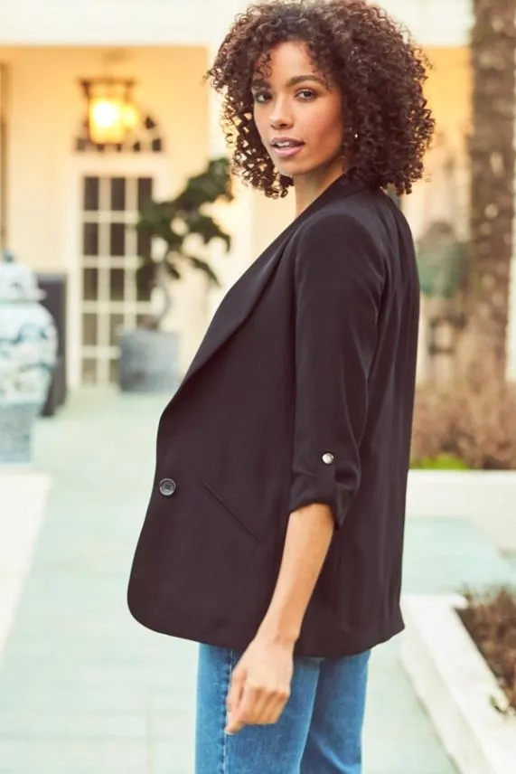 Sosandar Black Relaxed Fit Blazer Black Women Jackets and Coats
