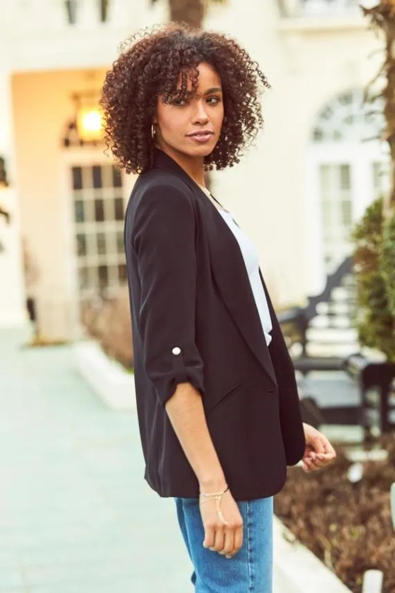 Sosandar Black Relaxed Fit Blazer Black Women Jackets and Coats
