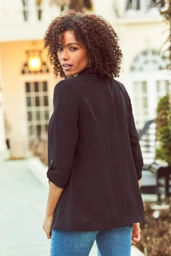 Sosandar Black Relaxed Fit Blazer Black Women Jackets and Coats
