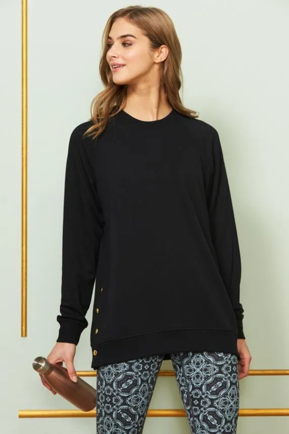 Sosandar Black Relaxed Fit Gold Popper Detail Sweatshirt Black Women Loungewear