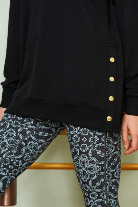 Sosandar Black Relaxed Fit Gold Popper Detail Sweatshirt Black Women Loungewear