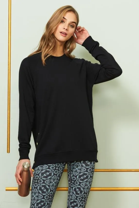 Sosandar Black Relaxed Fit Gold Popper Detail Sweatshirt Black Women Loungewear