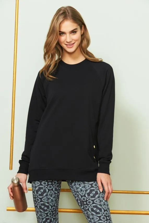 Sosandar Black Relaxed Fit Gold Popper Detail Sweatshirt Black Women Loungewear